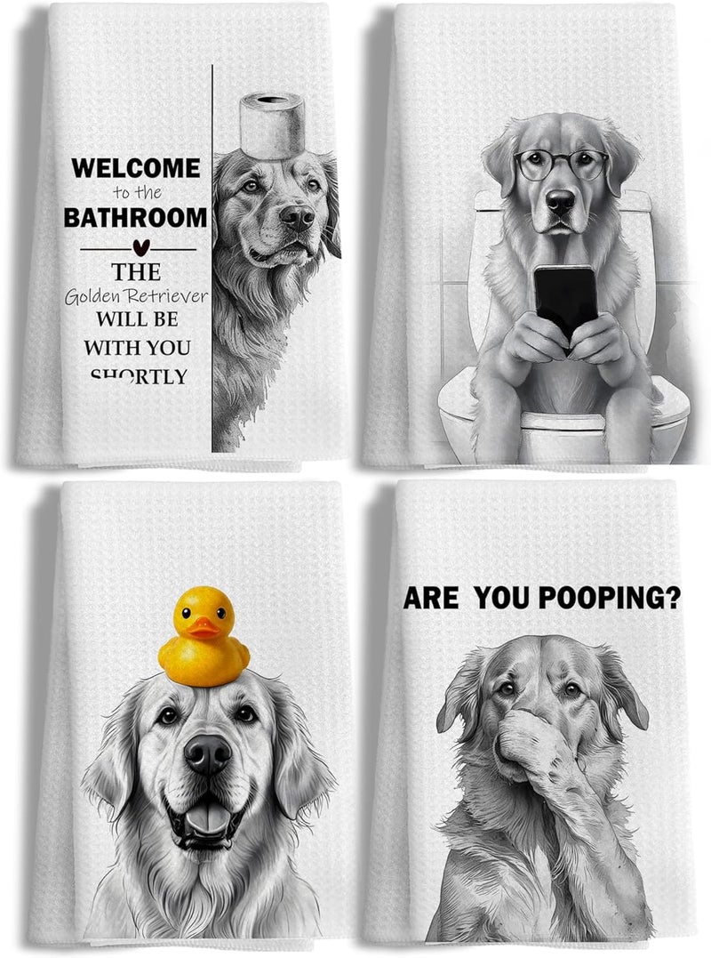 LUKIPOM279 Funny Golden Retriever Gifts Bathroom Hand Towels, Golden Retriever Gifts for Women, Dog Bathroom Decor, 24x16 Inch，Set of 4 - Image 1